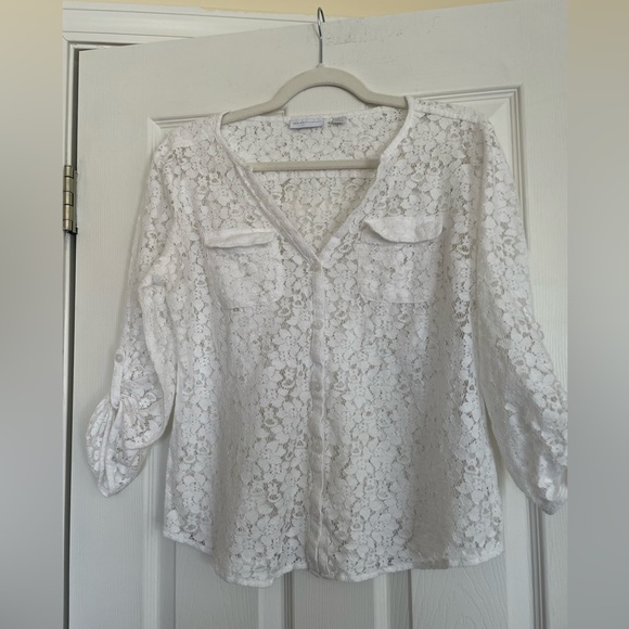 New York And Company White Lace Blouse - Picture 2 of 3